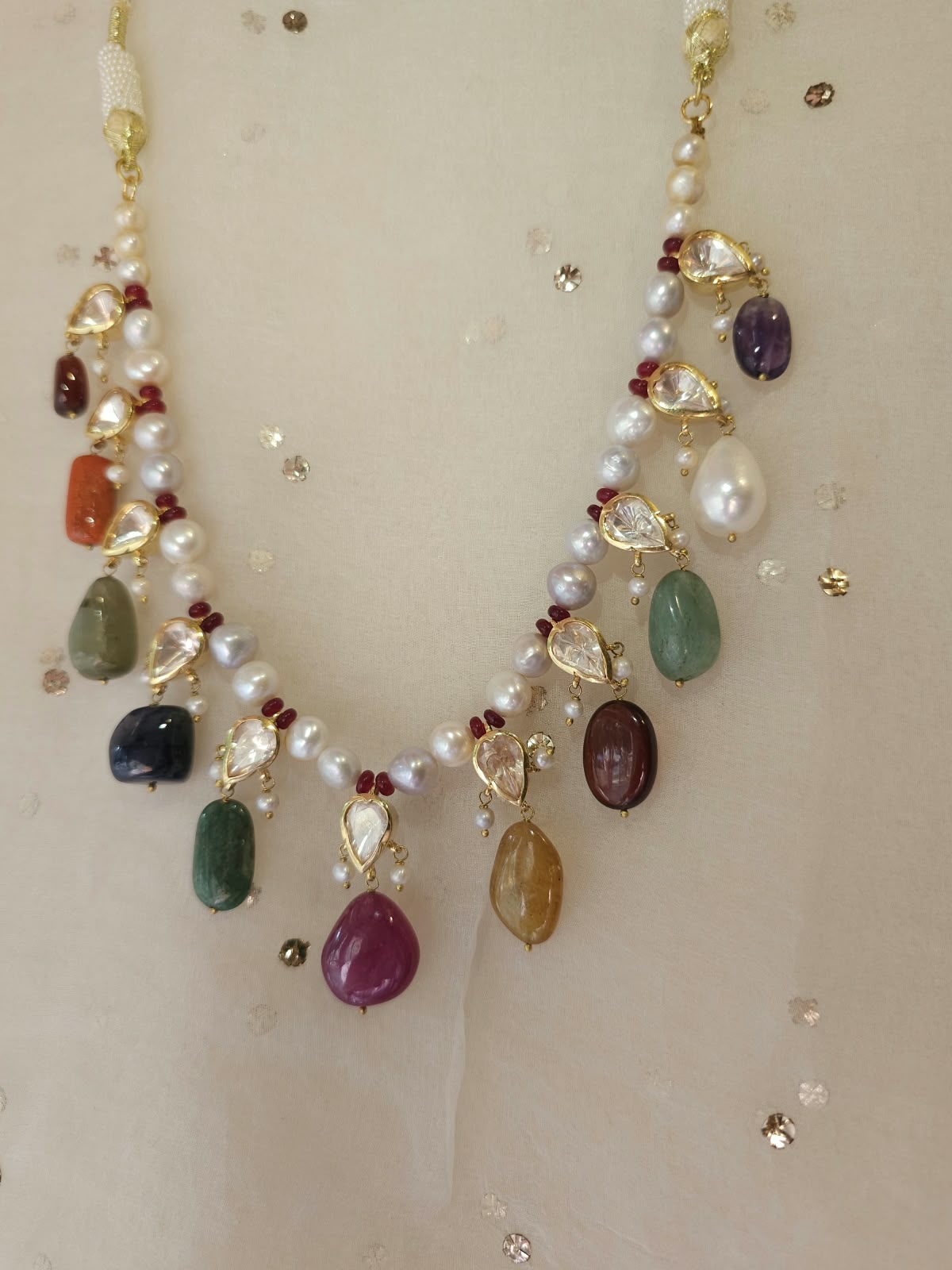 Nathdwara navratan silver necklace