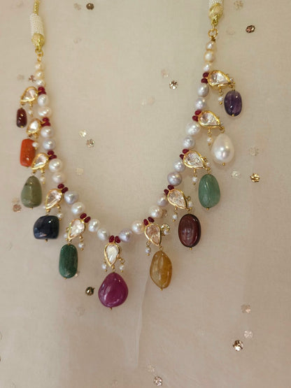 Nathdwara navratan silver necklace