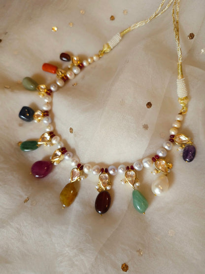 Nathdwara navratan silver necklace