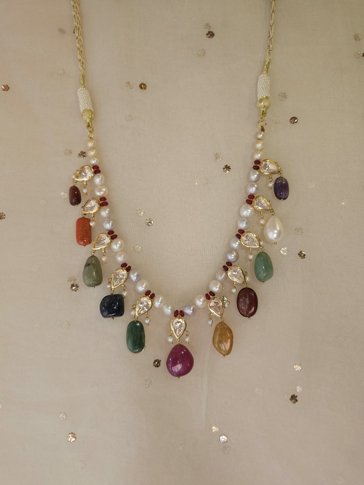 Nathdwara navratan silver necklace