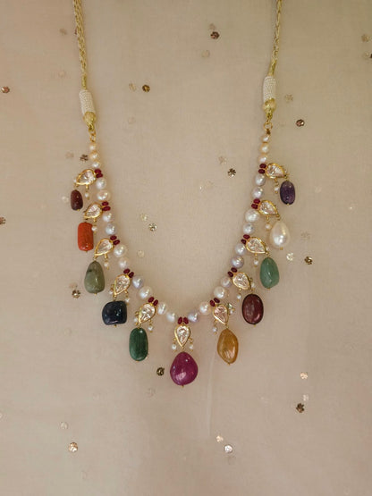Nathdwara navratan silver necklace