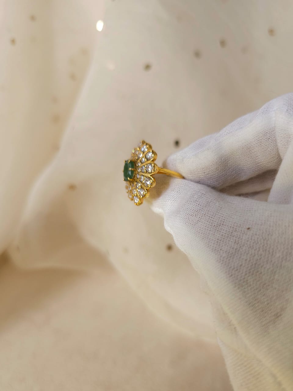 Crown feather emerald ring