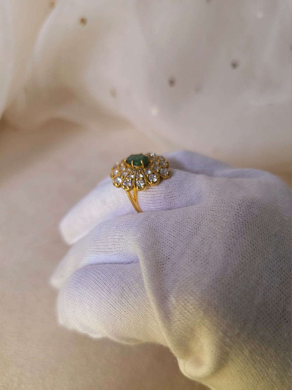 Crown feather emerald ring
