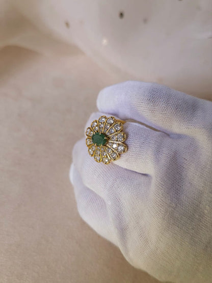 Crown feather emerald ring
