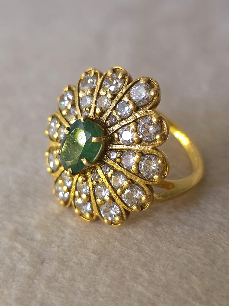 Crown feather emerald ring