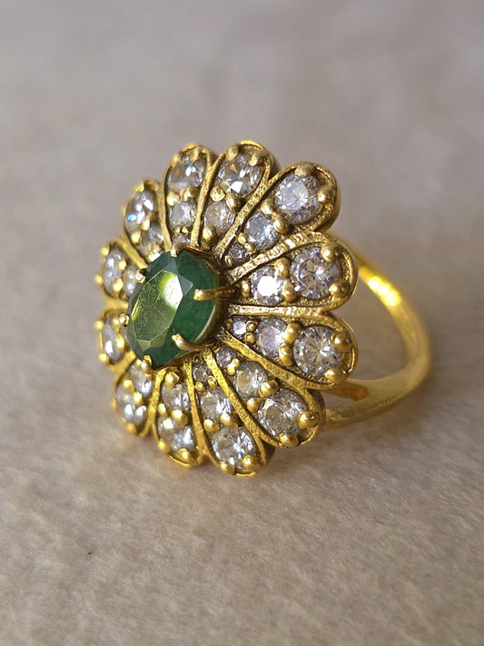 Crown feather emerald ring