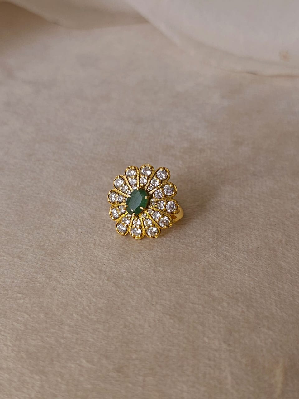 Crown feather emerald ring