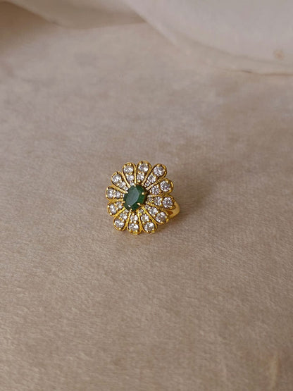 Crown feather emerald ring