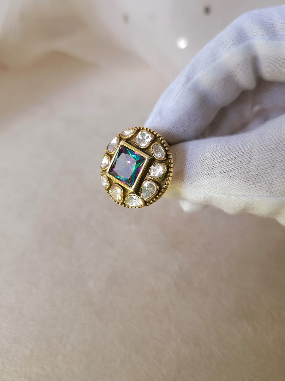 Moissanite mystic silver ring