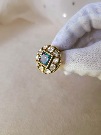 Moissanite mystic silver ring