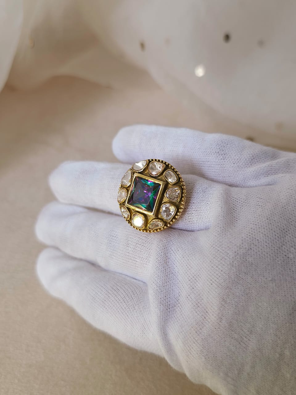 Moissanite mystic silver ring