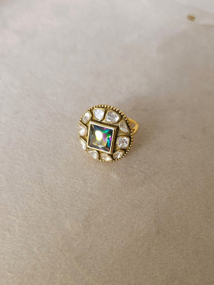 Moissanite mystic silver ring