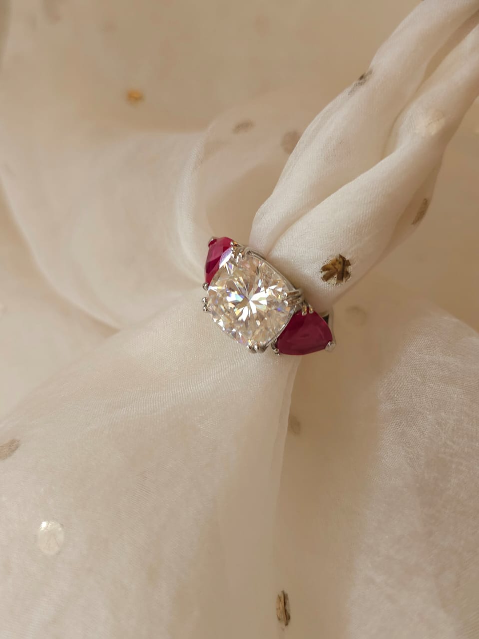Whispering rose moissanite ring