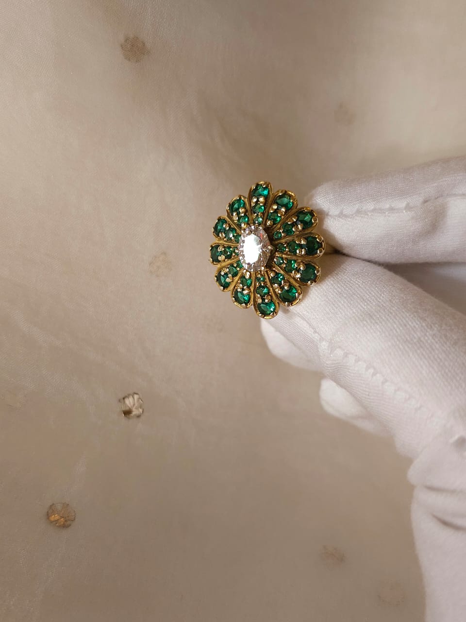 Crown feather moissanite ring