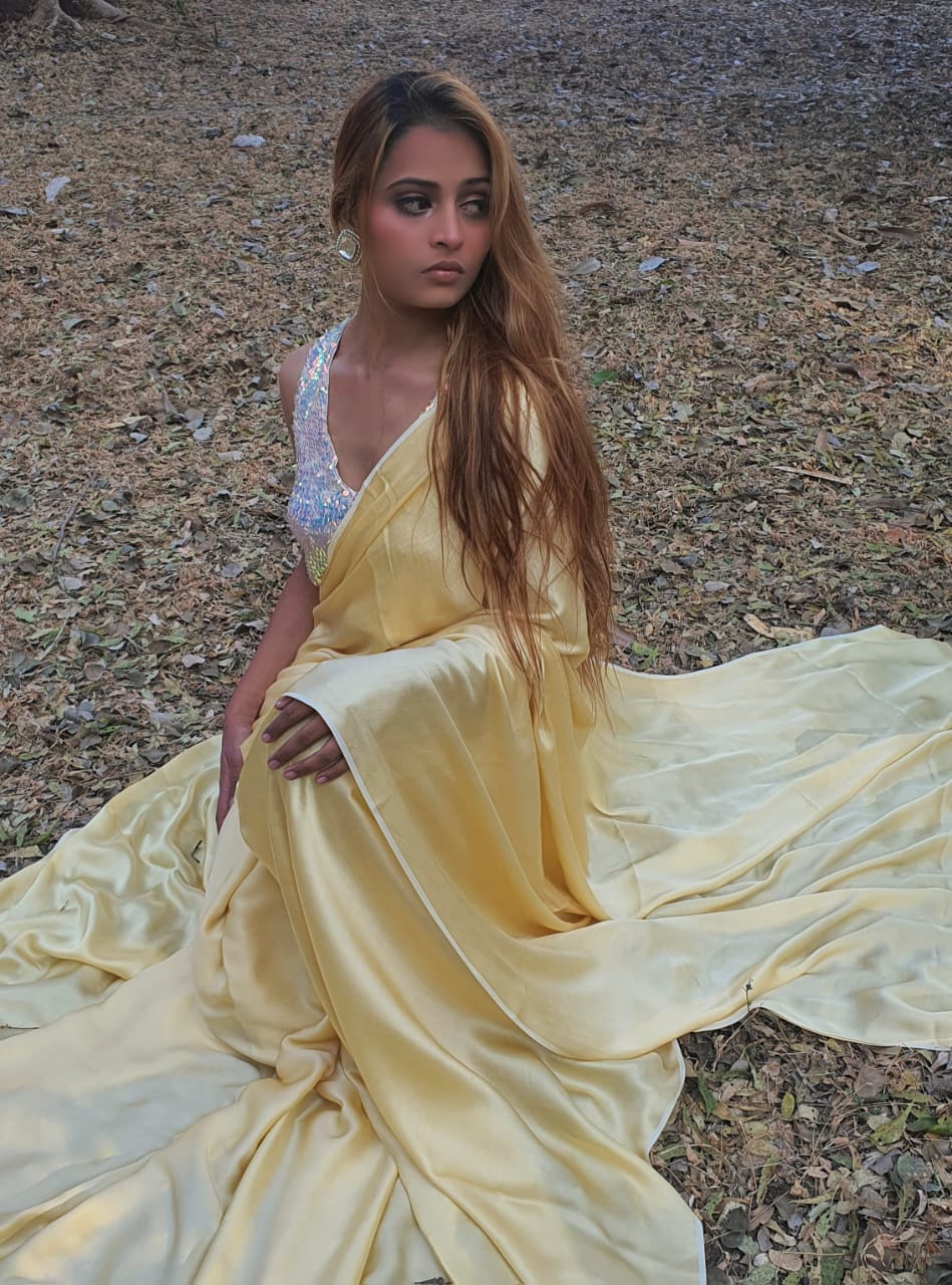 Tuscan yellow modal silk saree