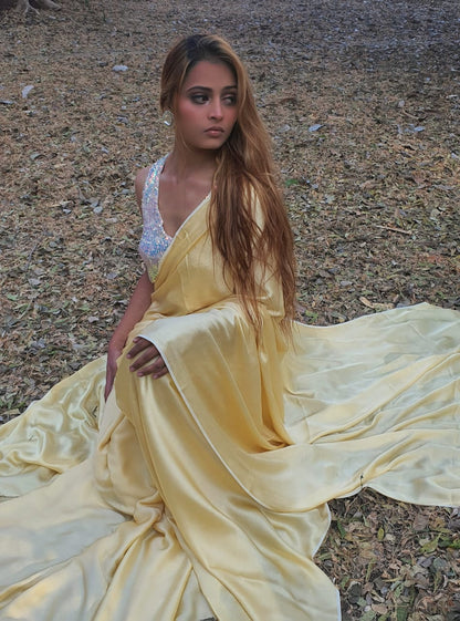 Tuscan yellow modal silk saree