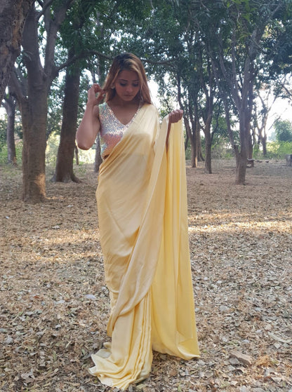 Tuscan yellow modal silk saree