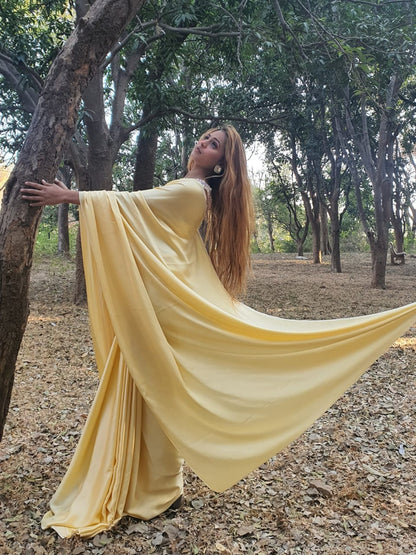 Tuscan yellow modal silk saree