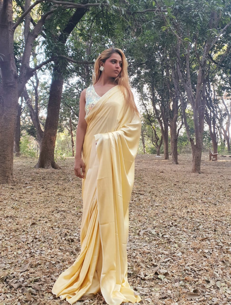 Tuscan yellow modal silk saree