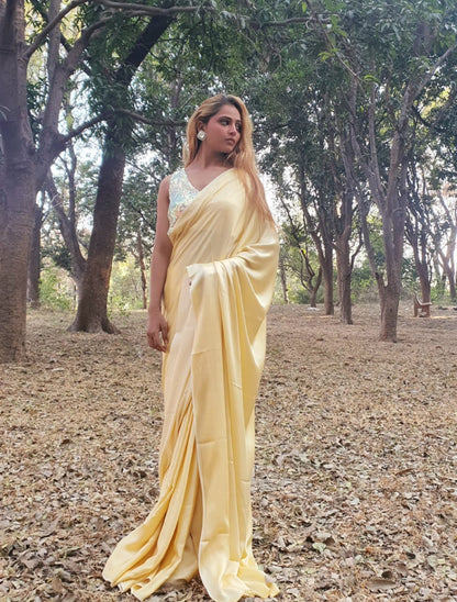Tuscan yellow modal silk saree