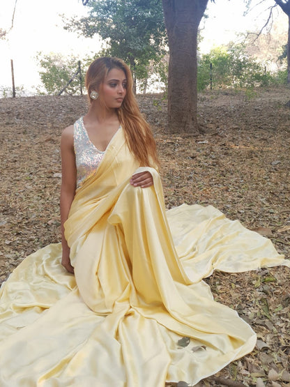 Tuscan yellow modal silk saree