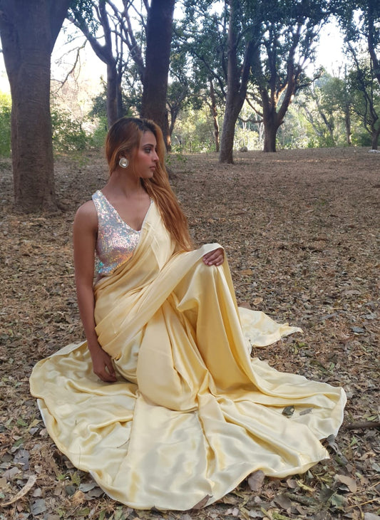 Tuscan yellow modal silk saree
