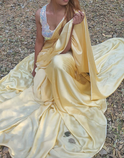 Tuscan yellow modal silk saree