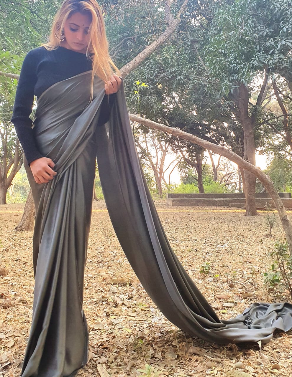 Anchor grey modal silk saree