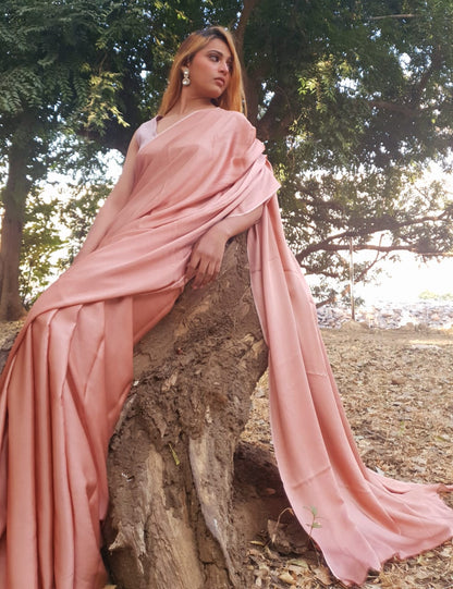 Salmon pink modal silk saree