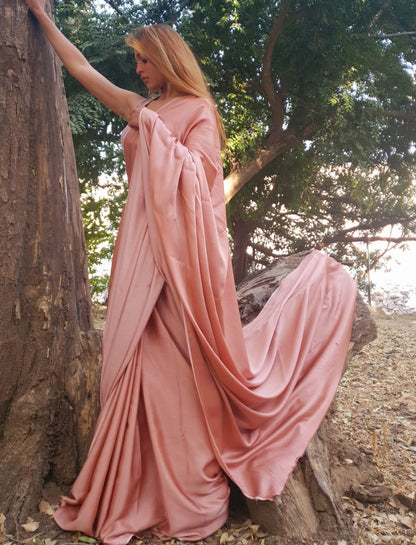 Salmon pink modal silk saree