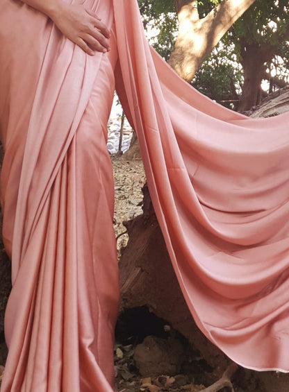 Salmon pink modal silk saree