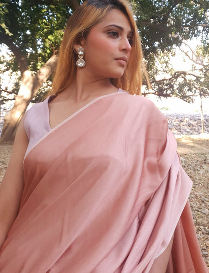 Salmon pink modal silk saree