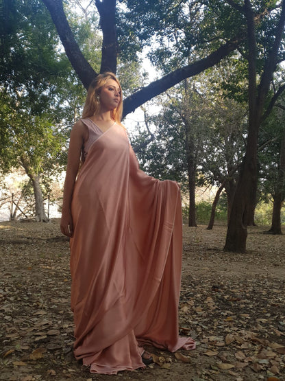Salmon pink modal silk saree
