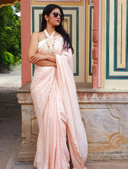 Rose polka muslin modal saree