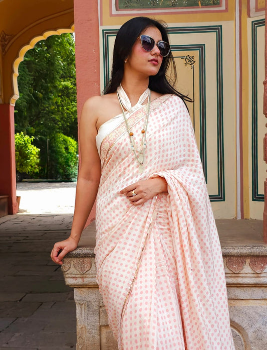 Rose polka muslin modal saree