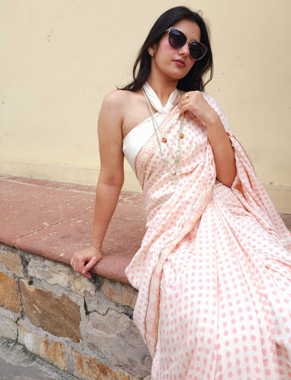Rose polka muslin modal saree