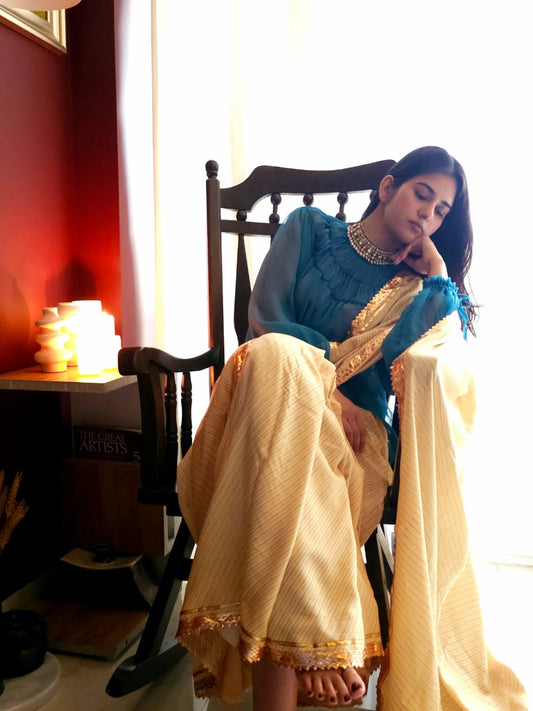 Butter lehariya muslin modal saree