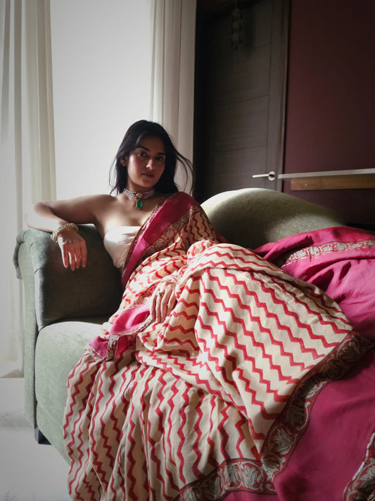 Mahogany chevron muslin modal saree