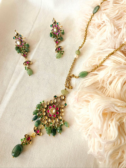 Fuchsia fern silver necklace set