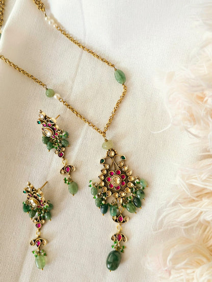 Fuchsia fern silver necklace set