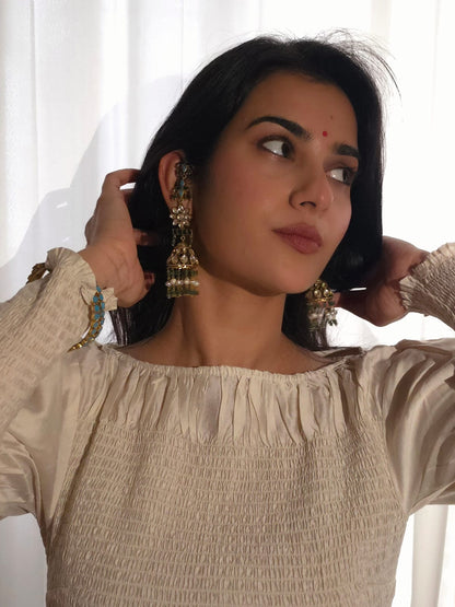 Green regalia jhumkas