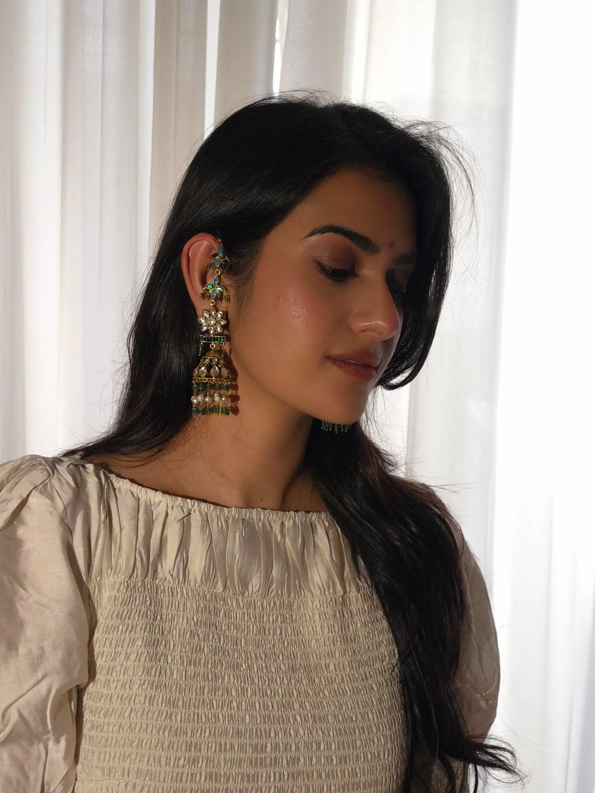 Green regalia jhumkas