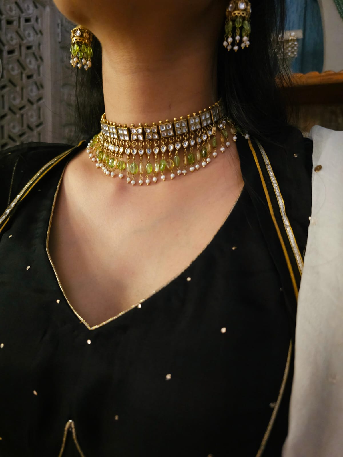 Amber peridot and citrine choker set