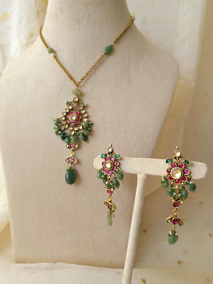 Fuchsia fern silver necklace set