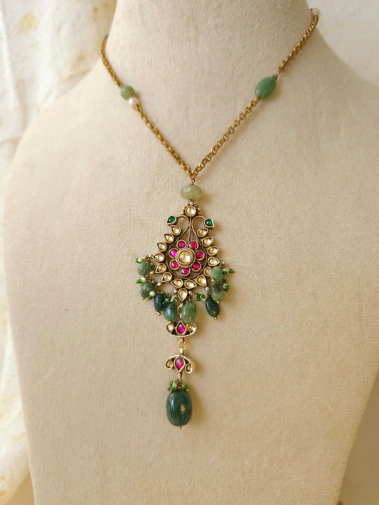 Fuchsia fern silver necklace set
