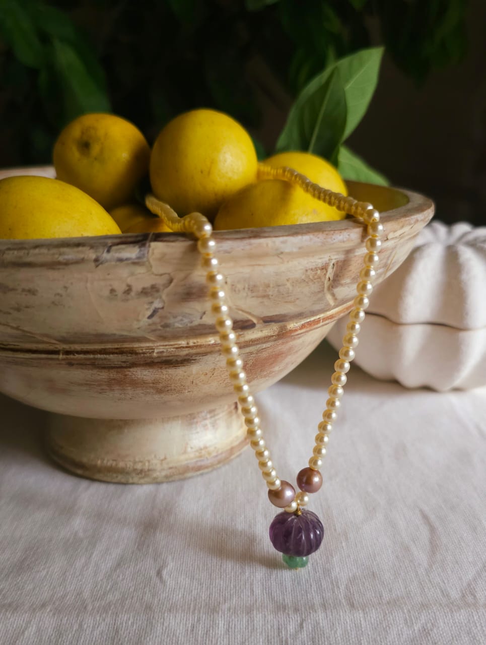 Carved amethyst long necklace