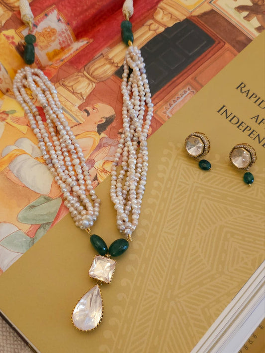 Pear moissanite pearl necklace set