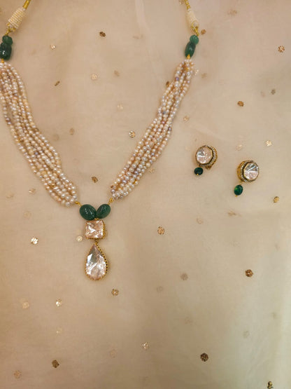 Pear moissanite pearl necklace set
