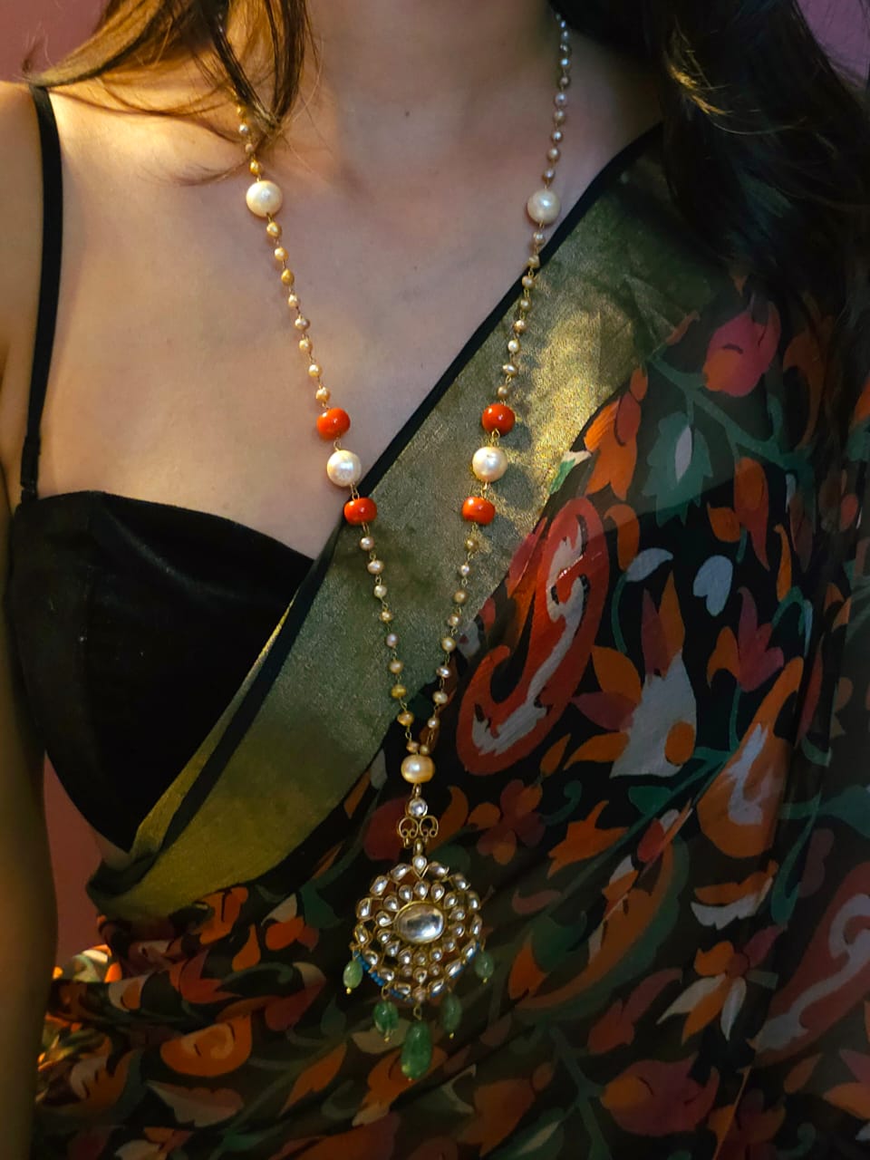 Chilka blush silver long necklace