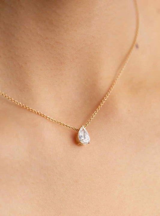 Three carat moissanite pear necklace